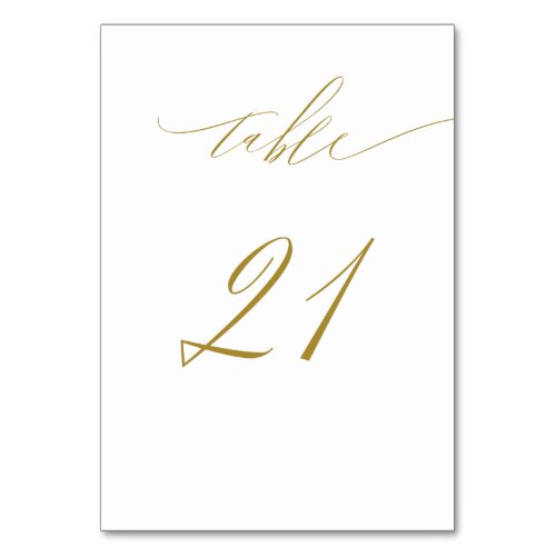 Minimalist White Gold Elegant Script 21 Wedding Table Number