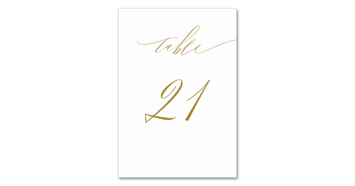 Minimalist White Gold Elegant Script 21 Wedding Table Number | Zazzle