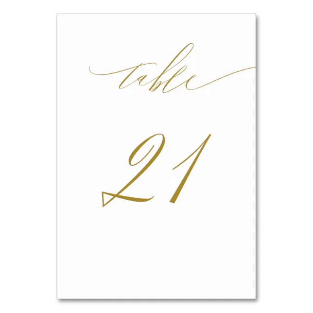 Minimalist White Gold Elegant Script 21 Wedding Table Number | Zazzle