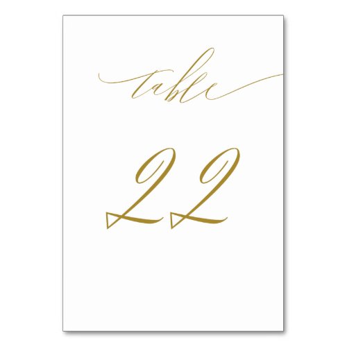 Minimalist White Gold Elegant Script 22 Wedding Table Number