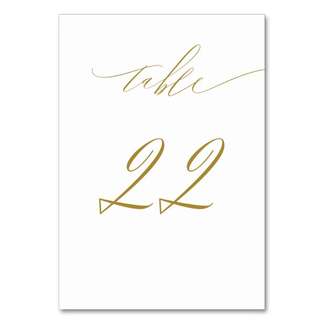 Minimalist White Gold Elegant Script 22 Wedding Table Number (Front)