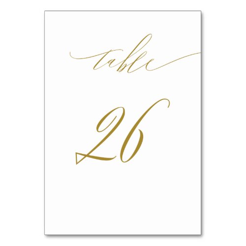 Minimalist White Gold Elegant Script 26 Wedding Table Number