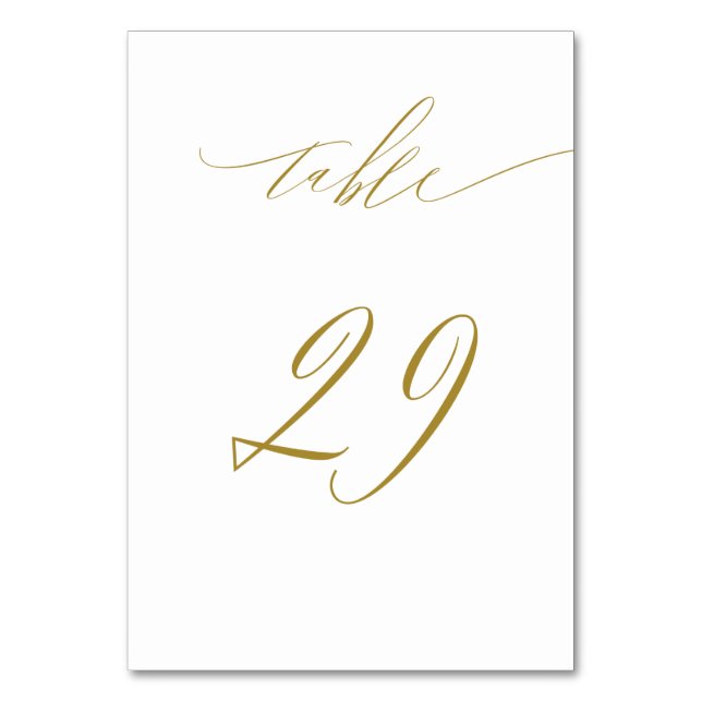 Minimalist White Gold Elegant Script 29 Wedding Table Number (Front)