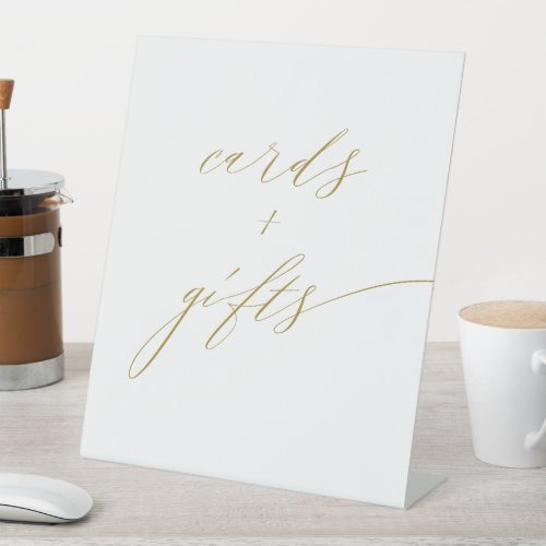 Minimalist White Gold Elegant Script Cards Gifts Pedestal Sign