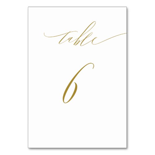Minimalist White Gold Elegant Script No 6 Wedding Table Number