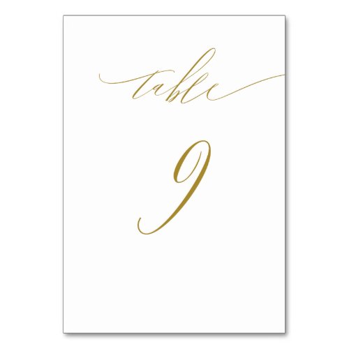 Minimalist White Gold Elegant Script No 9 Wedding Table Number