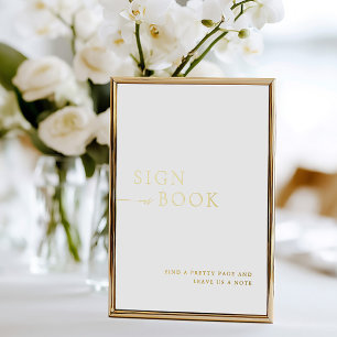 Minimalist White & Gold Foil Guest Book Sign Invitation