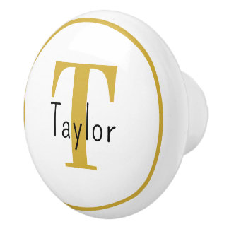 Minimalist White & Gold Monogram Name Drawer Knob