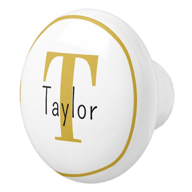 Minimalist White & Gold Monogram Name Drawer Knob (Right)