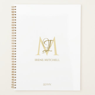 Minimalist White Gold Monogram Name Modern Planner