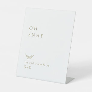 Minimalist White Gold Oh Snap Wedding Hashtag Sign