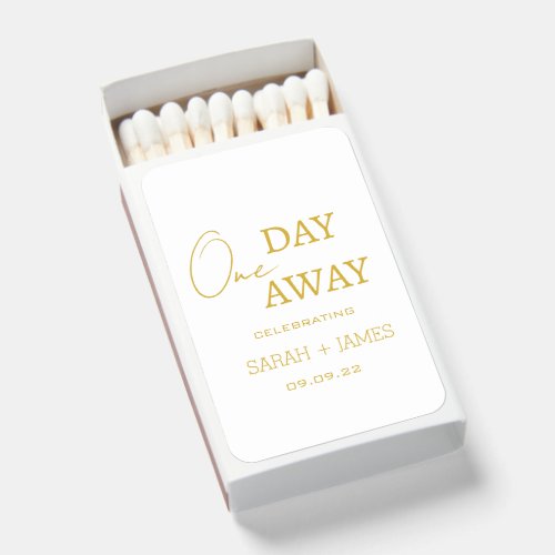 Minimalist White Gold  One Day Away Wedding Favors Matchboxes