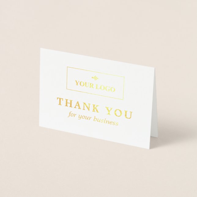 Minimalist White & Gold Thank You Your Logo Foil Card (Front)