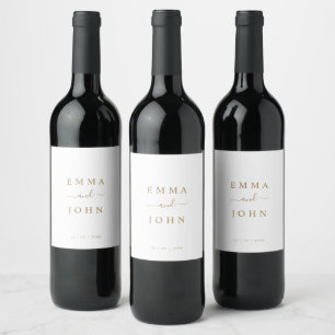 Minimalist White & Gold Wedding/Engagement Wine Label