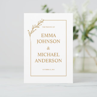 Minimalist White & Gold Wedding Invitation
