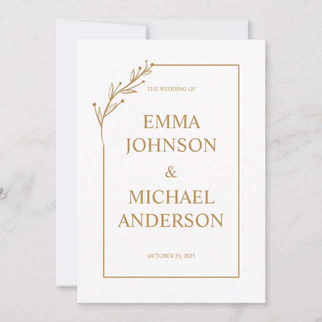 Minimalist White & Gold Wedding Invitation (Front)