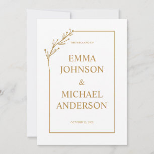 Minimalist White & Gold Wedding Invitation
