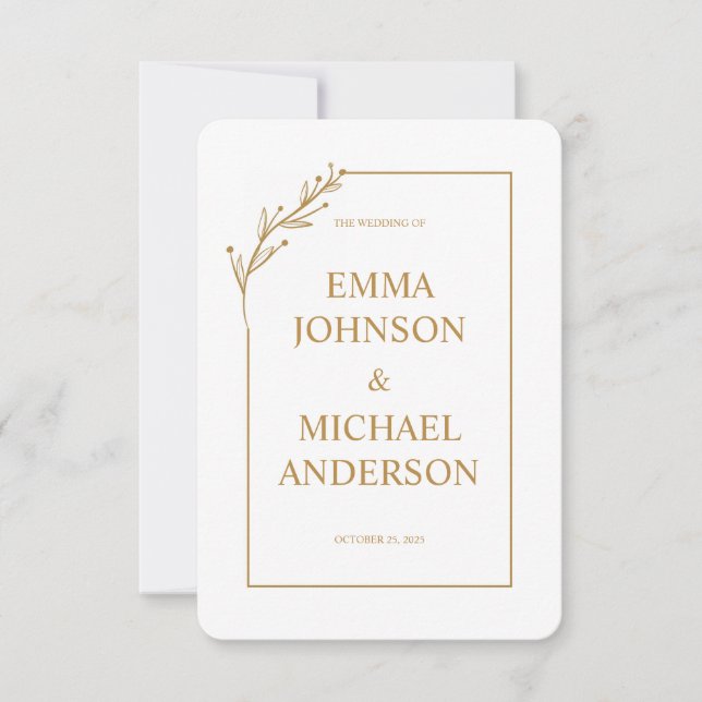 Minimalist White & Gold Wedding Invitation (Front)