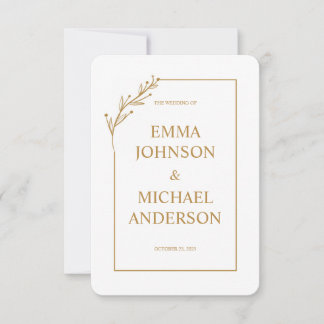 Minimalist White & Gold Wedding Invitation