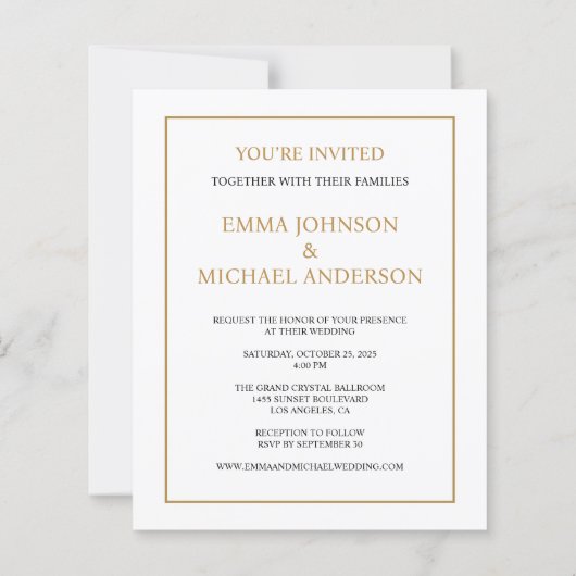 Minimalist White & Gold Wedding Invitation (Back)