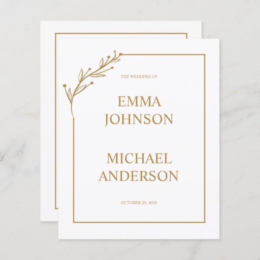 Minimalist White & Gold Wedding Invitation (Front/Back)