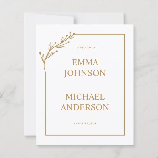 Minimalist White & Gold Wedding Invitation (Front)
