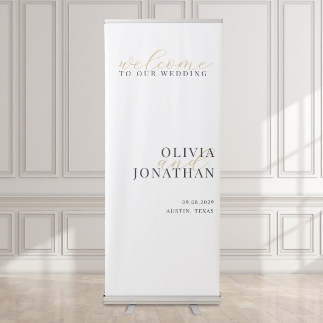 Minimalist White Gold Welcome To Our Wedding Retractable Banner (Creator Uploaded)