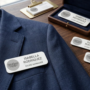 Minimalist White Gray Logo Name Badge