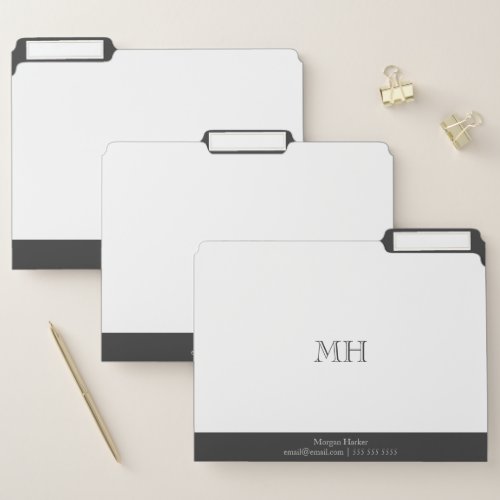 Minimalist White  Gray Monogram File Folder