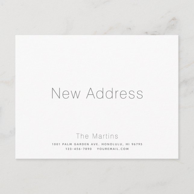 Minimalist White & Gray Moving Announcement Postcard (Front)