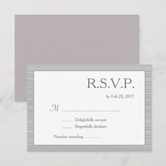 Minimalist white gray stripes blush pink rsvp invitation (Front/Back)