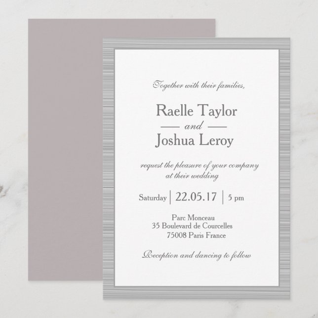 Minimalist white gray stripes blush pink wedding invitation (Front/Back)
