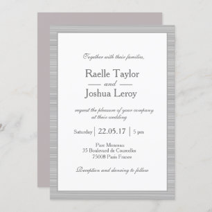 Minimalist white gray stripes blush pink wedding invitation