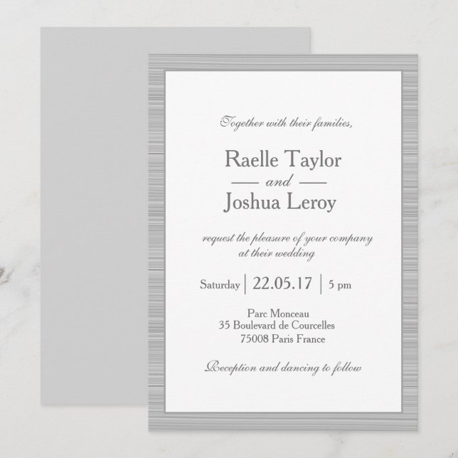 Minimalist white gray stripes modern chic wedding invitation (Front/Back)