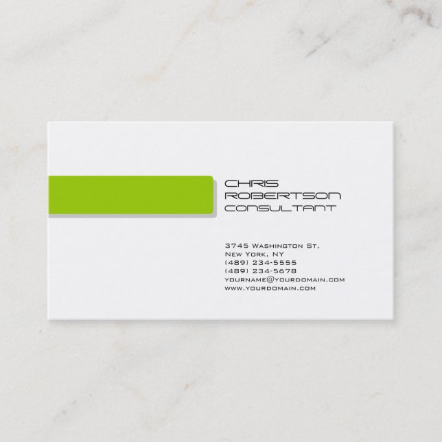 Minimalist White Green Attractive Business Card (Front)