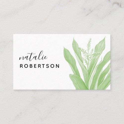 Minimalist white green botanical elegant script business card