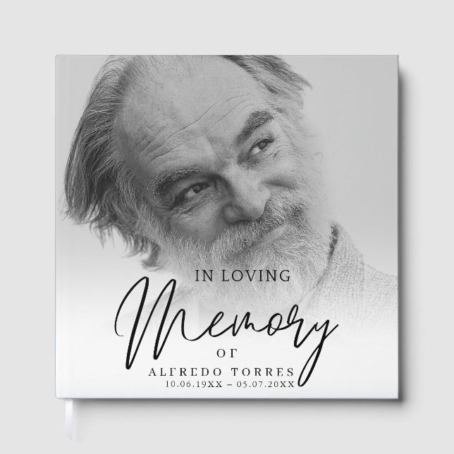 Minimalist White & Green In Loving Memory Funeral  Guest Book (Front)