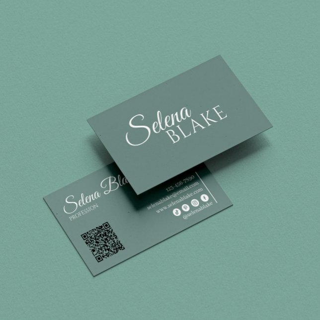 Minimalist white & Green | Modern QR Code  Business Card (Creator Uploaded)