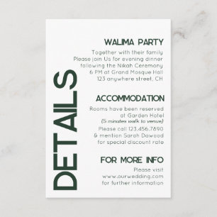 Minimalist White Green Typography Wedding Details Enclosure Card