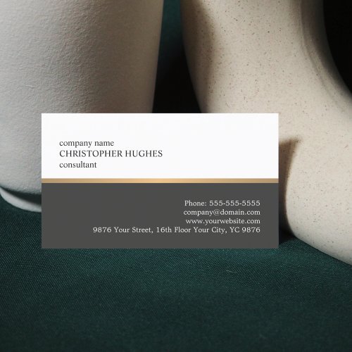 Minimalist White Grey Faux Copper Line Consultant Business Card