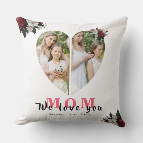 Minimalist White Heart Shaped Gift for Mothers day Throw Pillow