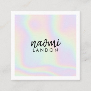 Minimalist white holographic unicorn simple modern square business card