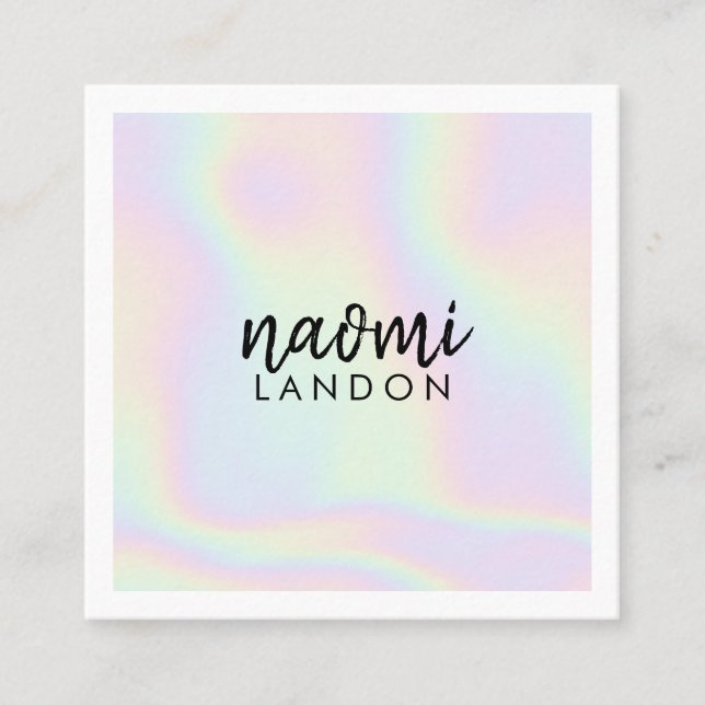 Minimalist white holographic unicorn simple modern square business card (Front)