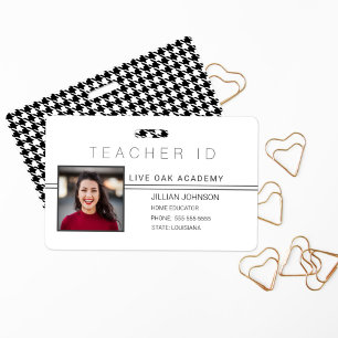 Minimalist White Houndstooth Homeschool ID Badge
