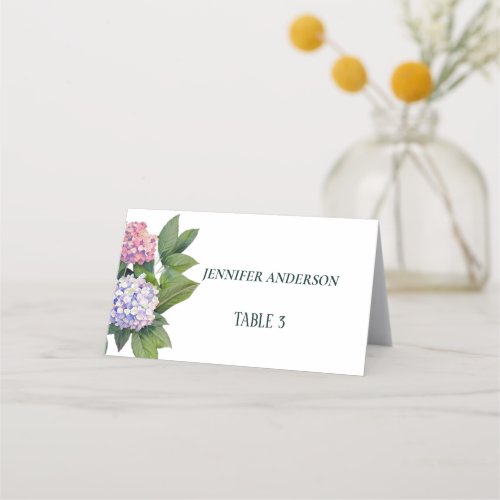 Minimalist White Hydrangea Flower Wedding  Place Card