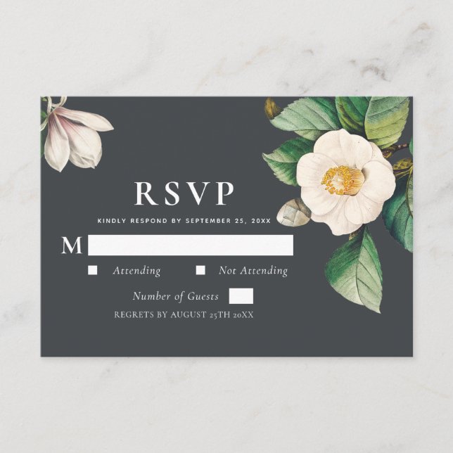 Minimalist White Japanese Camellia Wedding RSVP Enclosure Card (Front)