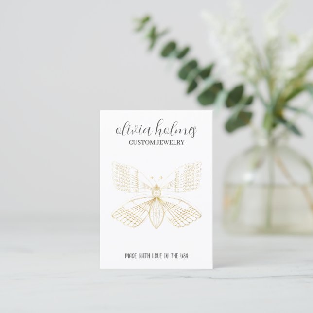 Minimalist white,  jewelry business card (Standing Front)