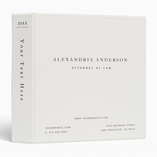 Minimalist White Lawyer Professional  3 Ring Binde 3 Ring Binder (Front/Spine)