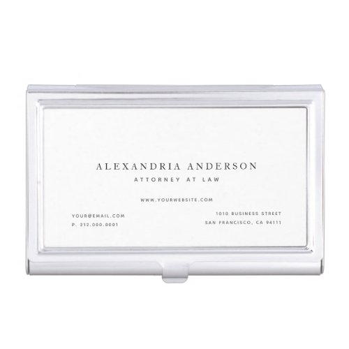 Minimalist White Lawyer Professional Business Card Case