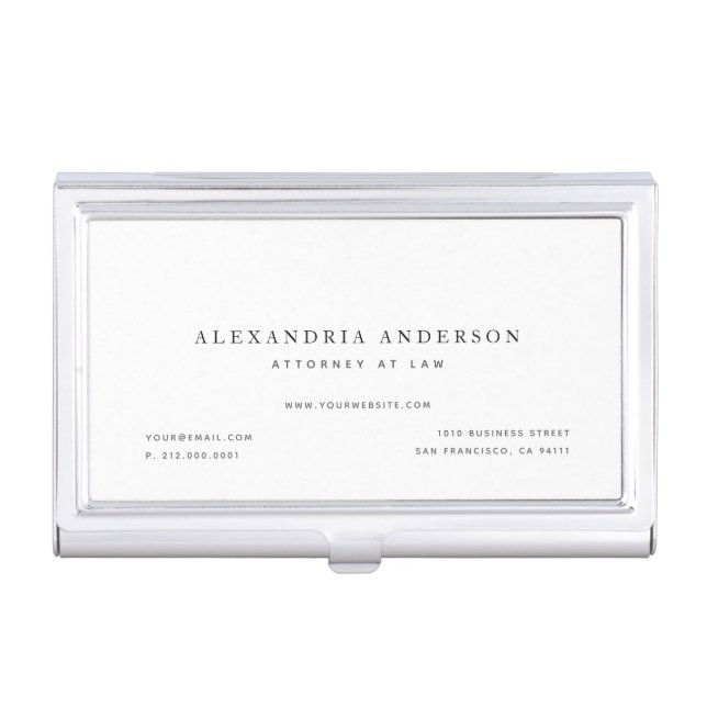 Minimalist White Lawyer Professional Business Card Case (Front)